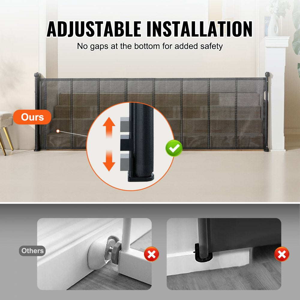 VEVOR Mesh Baby Gate, 34.2" Tall Retractable Baby Gate, Extends up to 116.1" Wide Retractable Gate for Kids or Pets, Retractable Dog Gates for Indoor Stairs, Doorways, Hallways, Playrooms, Black