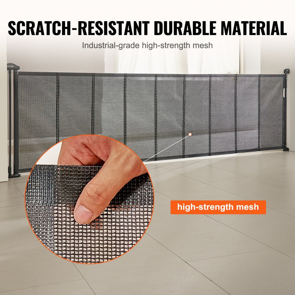 VEVOR Mesh Baby Gate, 34.2" Tall Retractable Baby Gate, Extends up to 116.1" Wide Retractable Gate for Kids or Pets, Retractable Dog Gates for Indoor Stairs, Doorways, Hallways, Playrooms, Black