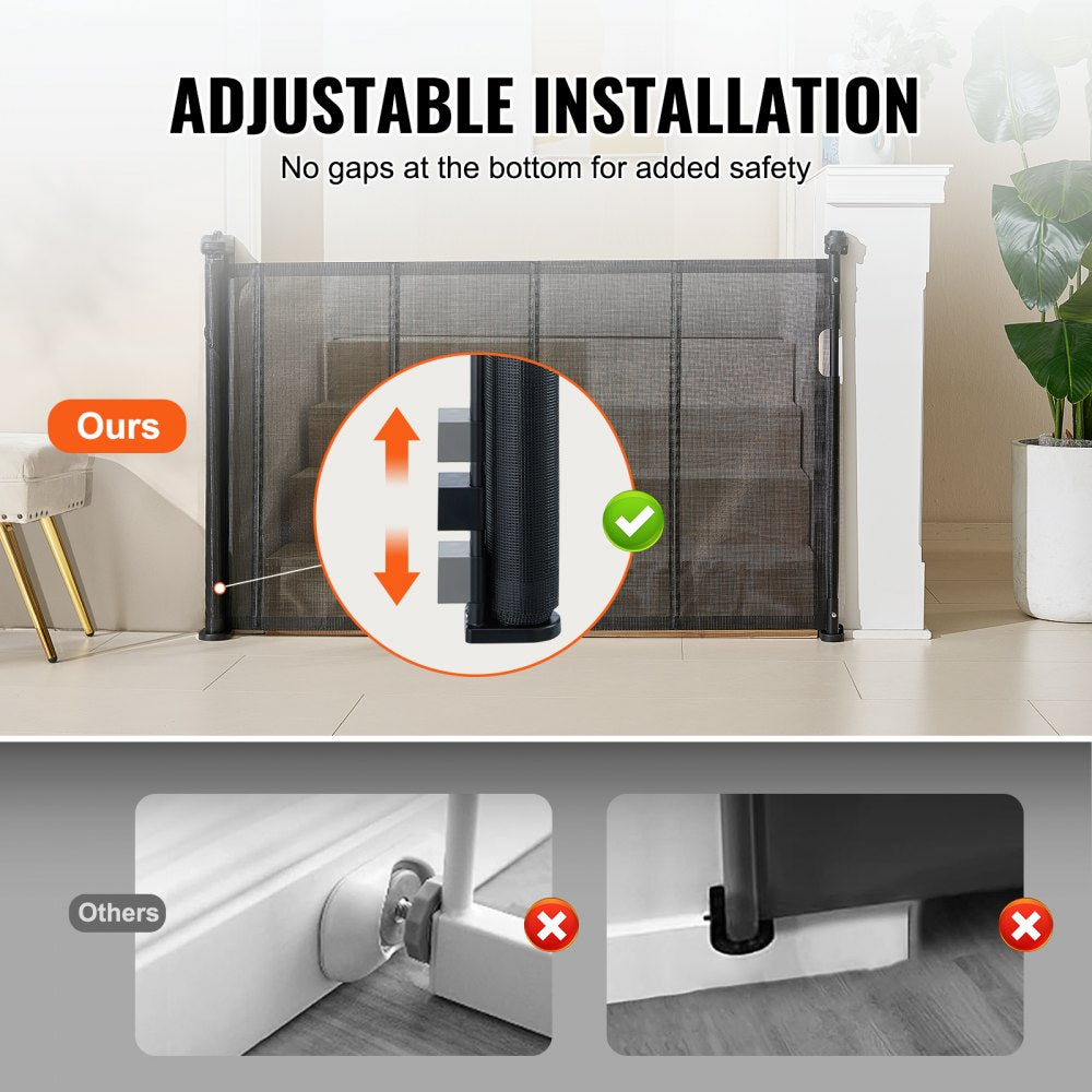 VEVOR Mesh Baby Gate, 34.2" Retractable Baby Gate, Extends up to 60" Wide Retractable Gate for Kids or Pets, Retractable Dog Gates for Indoor Stairs, Doorways, Hallways, Playrooms, Black