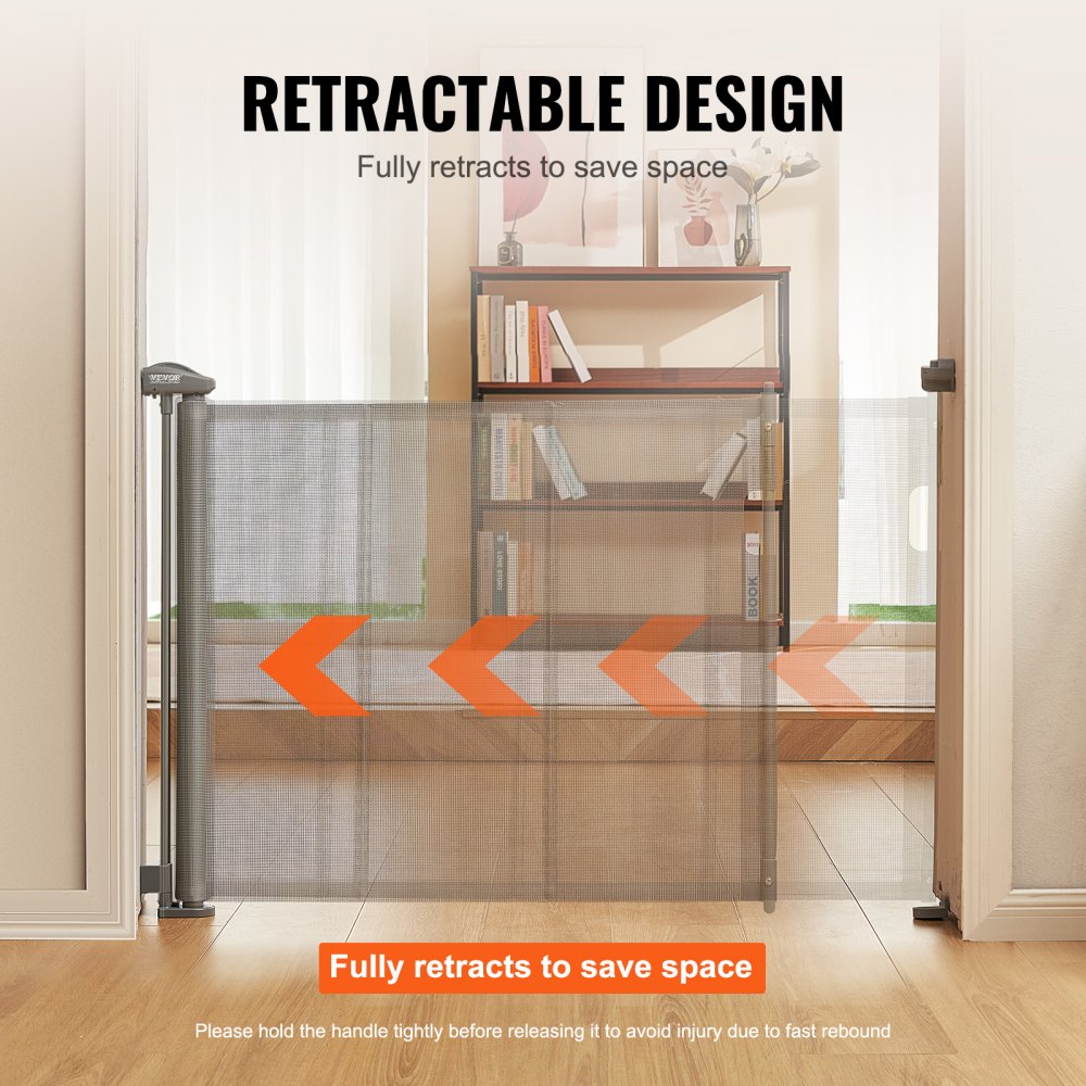 VEVOR Mesh Baby Gate, 34.2" Tall Retractable Baby Gate, Extends up to 60" Wide Retractable Gate for Kids or Pets, Retractable Dog Gates for Indoor Stairs, Doorways, Hallways, Playrooms, Gray