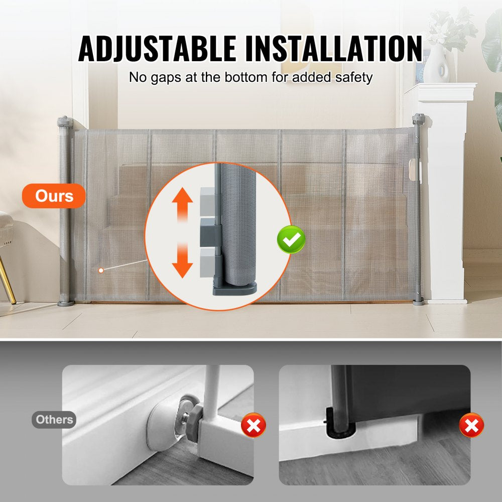 VEVOR Mesh Baby Gate, 34.2" Tall Retractable Baby Gate, Extends up to 76.8" Wide Retractable Gate for Kids or Pets, Retractable Dog Gates for Indoor Stairs, Doorways, Hallways, Playrooms, Gray