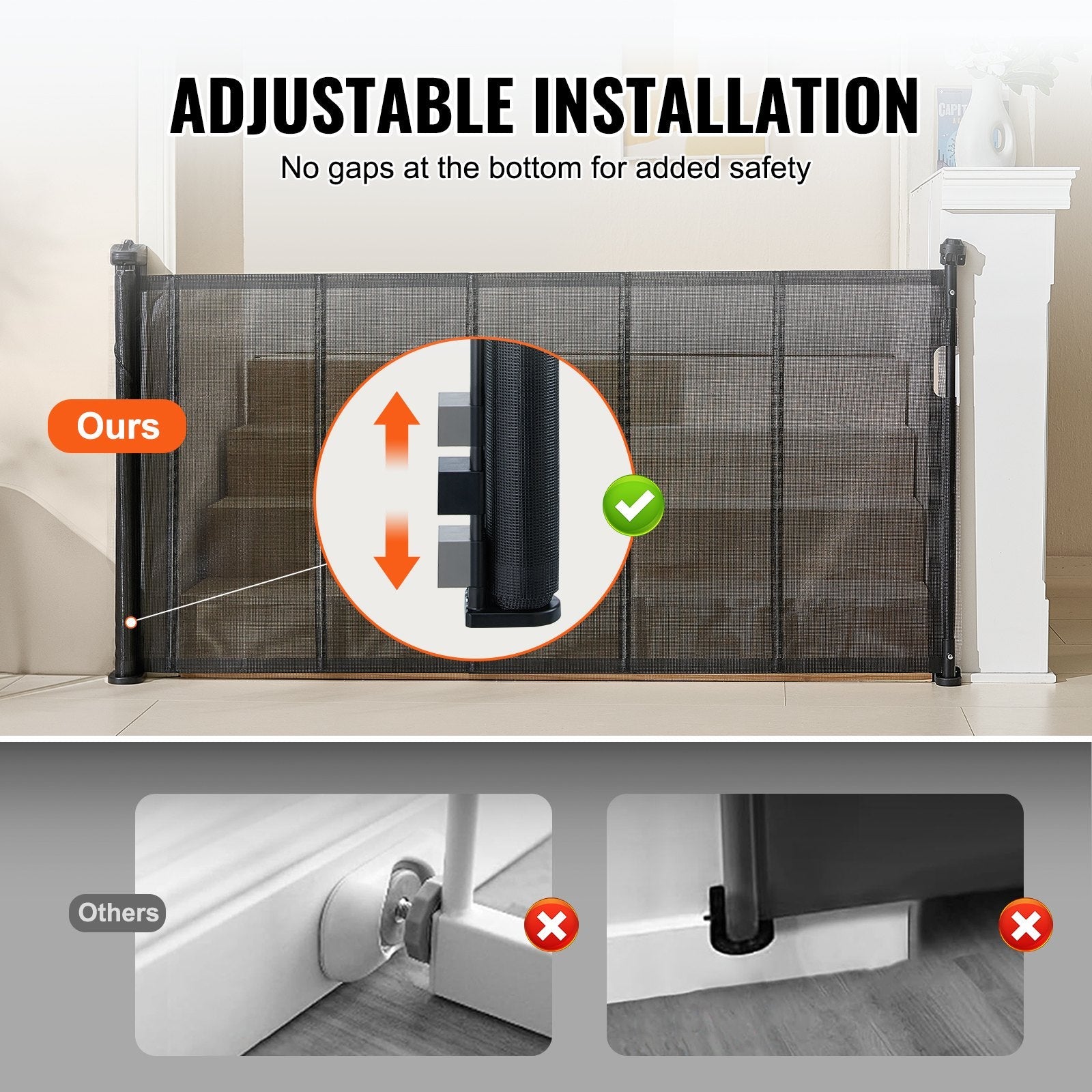 VEVOR Mesh Baby Gate, 34.2" Tall Retractable Baby Gate, Extends up to 76.8" Wide Retractable Gate for Kids or Pets, Retractable Dog Gates for Indoor Stairs, Doorways, Hallways, Playrooms, Black