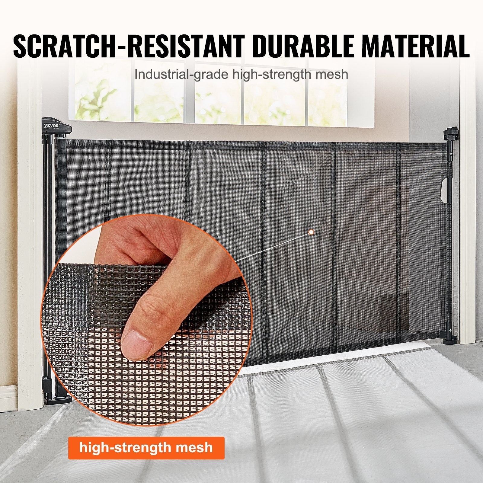 VEVOR Mesh Baby Gate, 34.2" Tall Retractable Baby Gate, Extends up to 76.8" Wide Retractable Gate for Kids or Pets, Retractable Dog Gates for Indoor Stairs, Doorways, Hallways, Playrooms, Black