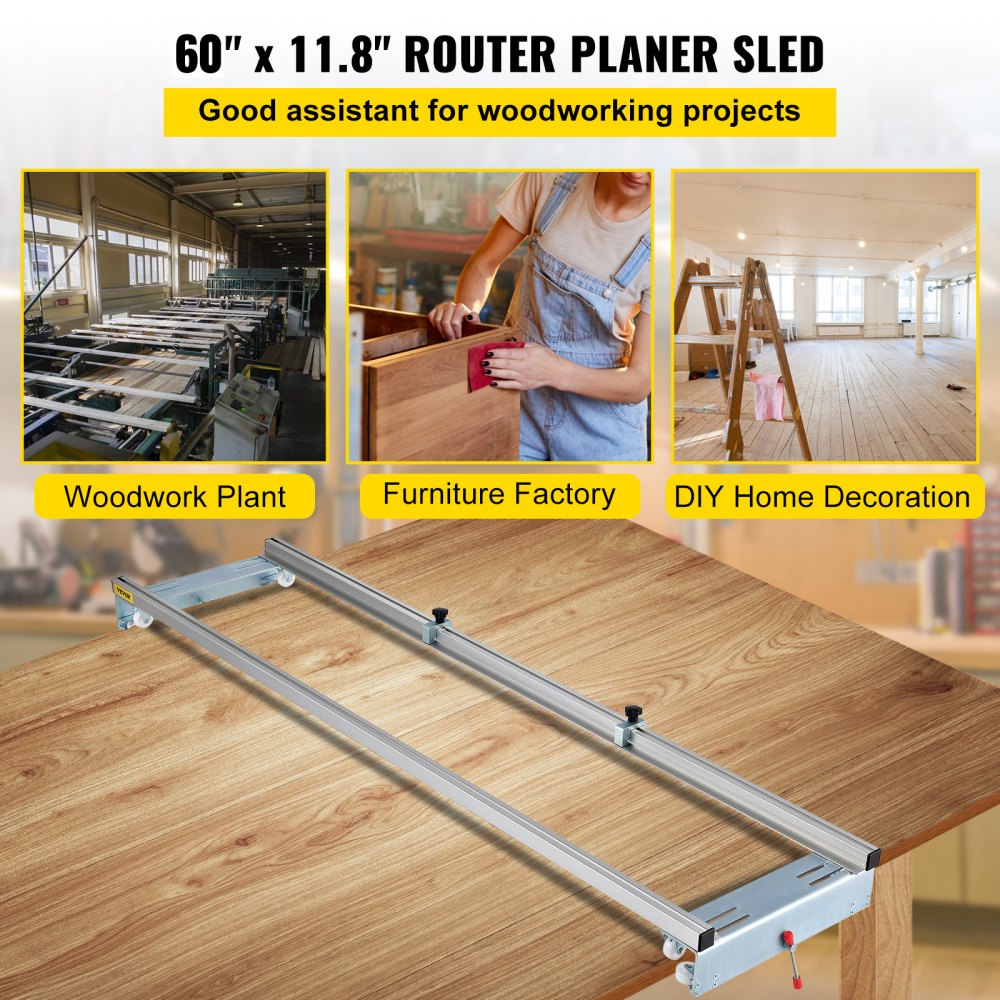 VEVOR Router Sled, 64" /162.6 cm Width, Slab Guide Jig for Woodworking with Locking Function, Portable and Easy to Adjust, Trimming Planing Machine for Wood Flattening, Home DIY