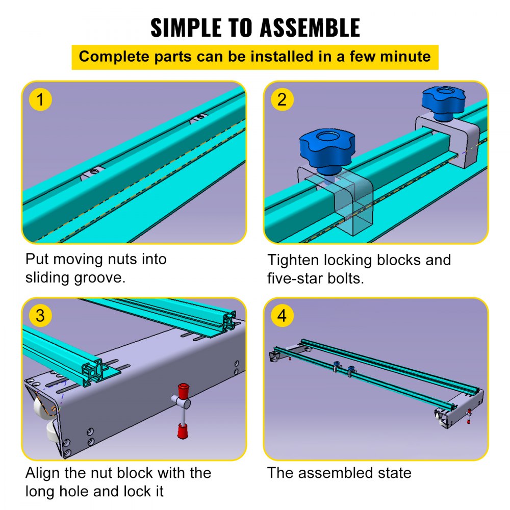 VEVOR Router Sled, 64" /162.6 cm Width, Slab Guide Jig for Woodworking with Locking Function, Portable and Easy to Adjust, Trimming Planing Machine for Wood Flattening, Home DIY