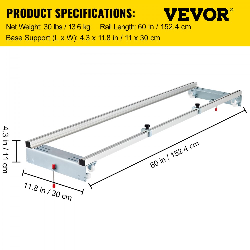 VEVOR Router Sled, 64" /162.6 cm Width, Slab Guide Jig for Woodworking with Locking Function, Portable and Easy to Adjust, Trimming Planing Machine for Wood Flattening, Home DIY