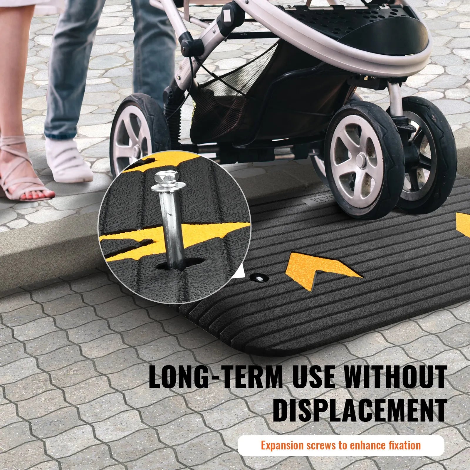 VEVOR Upgraded Rubber Threshold Ramp, 3" Rise Door Ramp with 1 Channel, Natural Rubber Car Ramp with Non-Slip Textured Surface, 33069 lbs Load Capacity Curb Ramp for Wheelchair and Scooter