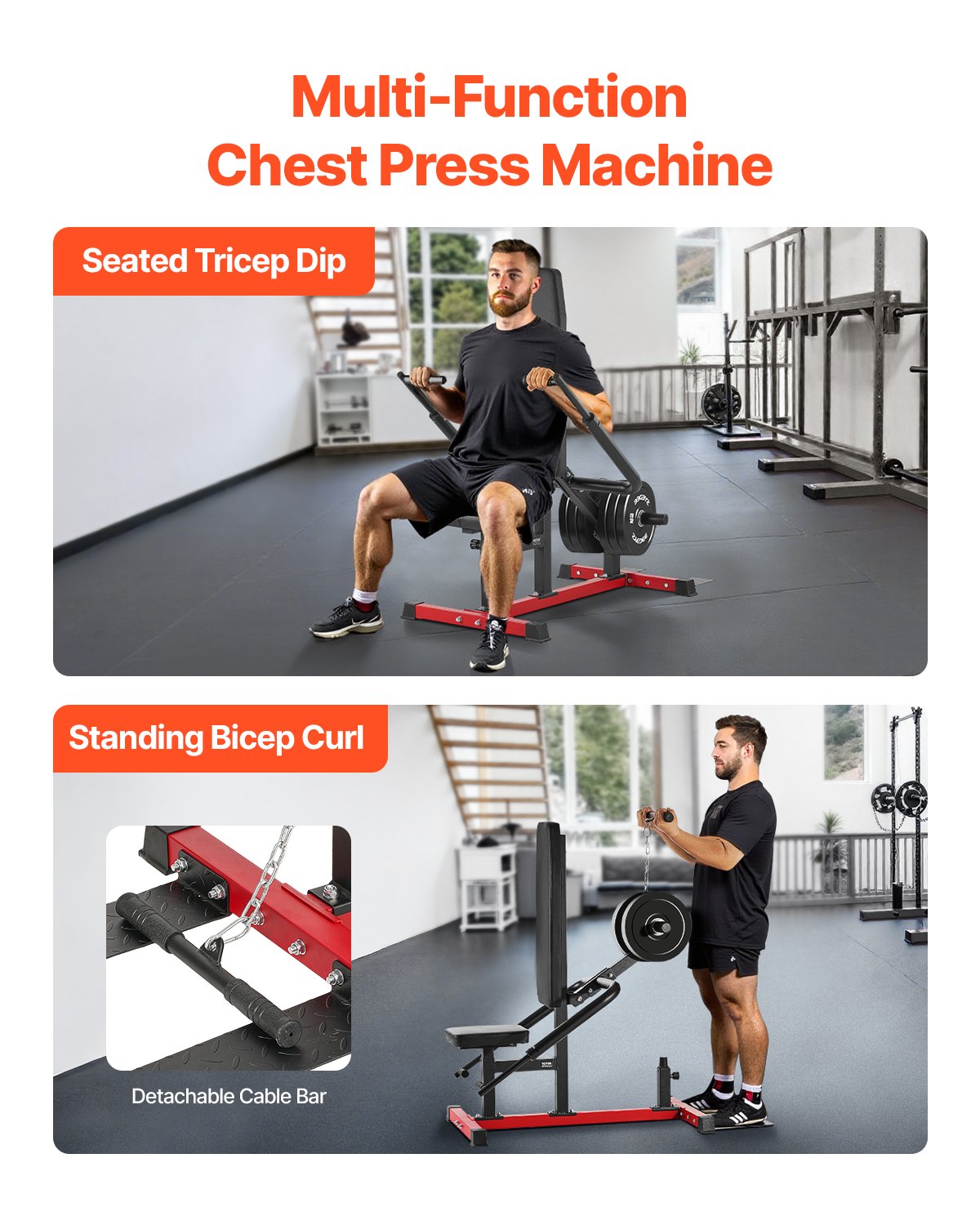 VEVOR Seated Dip Machine Tricep Bicep Press Down Chest Training with Cable Bar