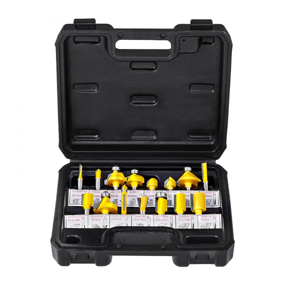 VEVOR Router Bits Set 15 Pieces Carbide Router Bit 1/4 Inch Shank Carrying Case