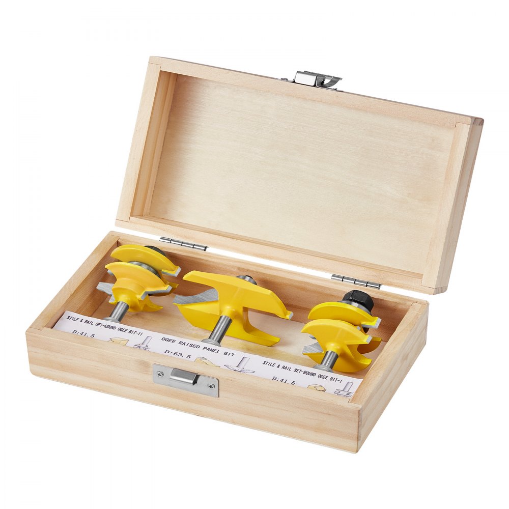 VEVOR Router Bits Set 3 Pieces Carbide Router Bit 1/4 Inch Shank Carrying Case