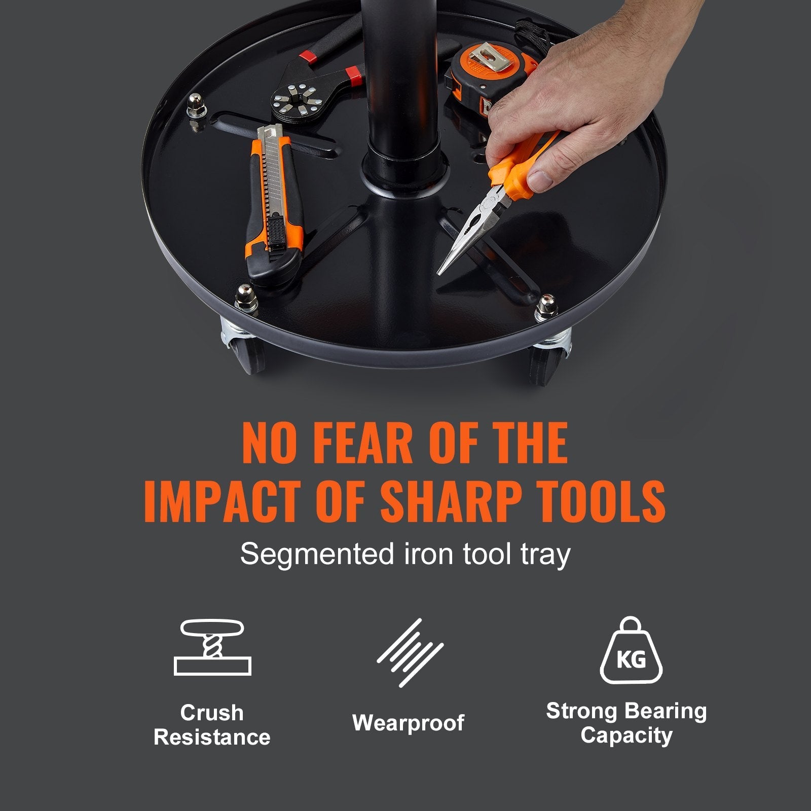 VEVOR Mechanic Stool, 250 LBS Rolling Pneumatic Creeper Garage/Shop Seat, Adjustable Height 16 in-22 in Padded Rolling Workshop Stool with Tool Tray, for Garage, Shop, Auto Repair, Black+Orange