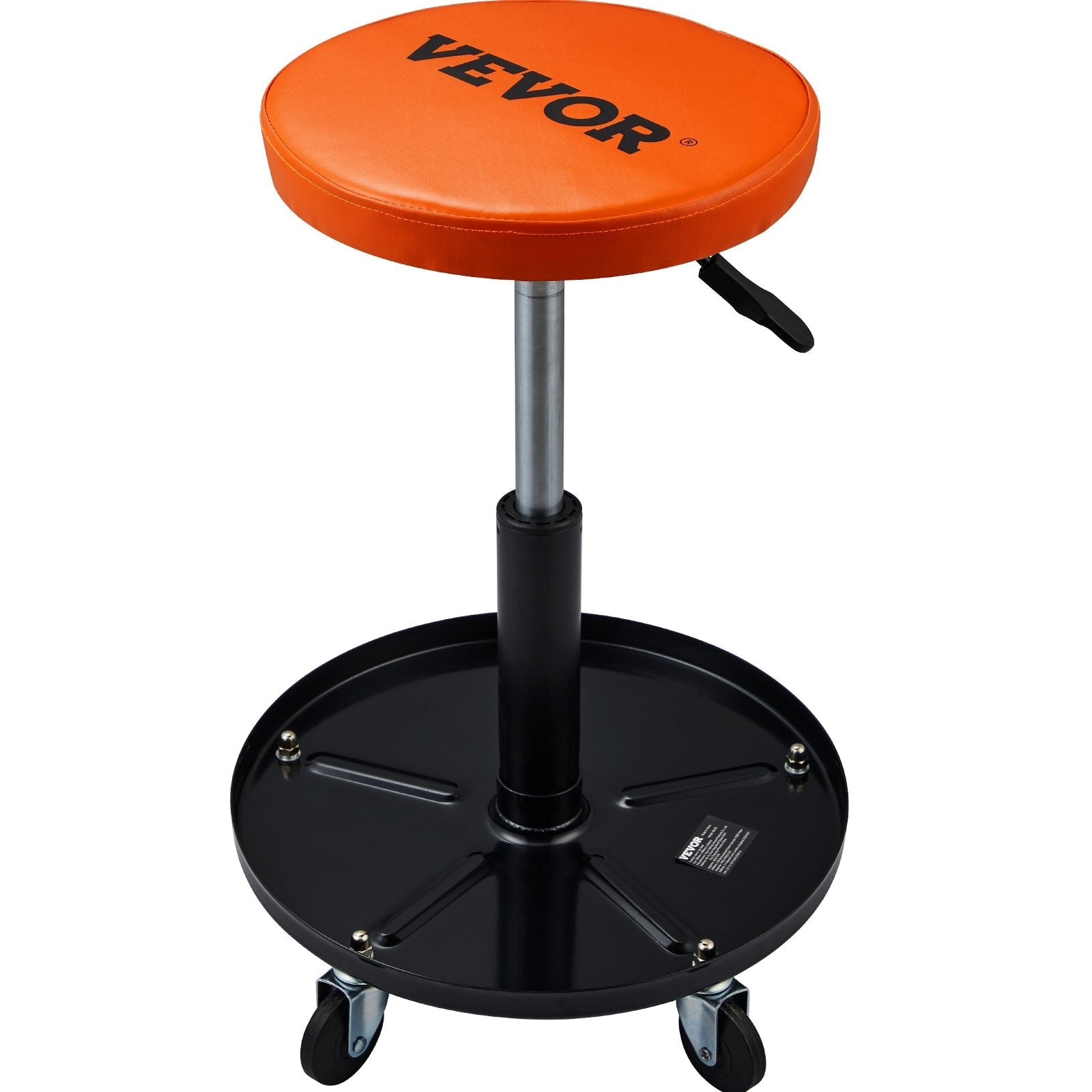 VEVOR Mechanic Stool, 250 LBS Rolling Pneumatic Creeper Garage/Shop Seat, Adjustable Height 16 in-22 in Padded Rolling Workshop Stool with Tool Tray, for Garage, Shop, Auto Repair, Black+Orange