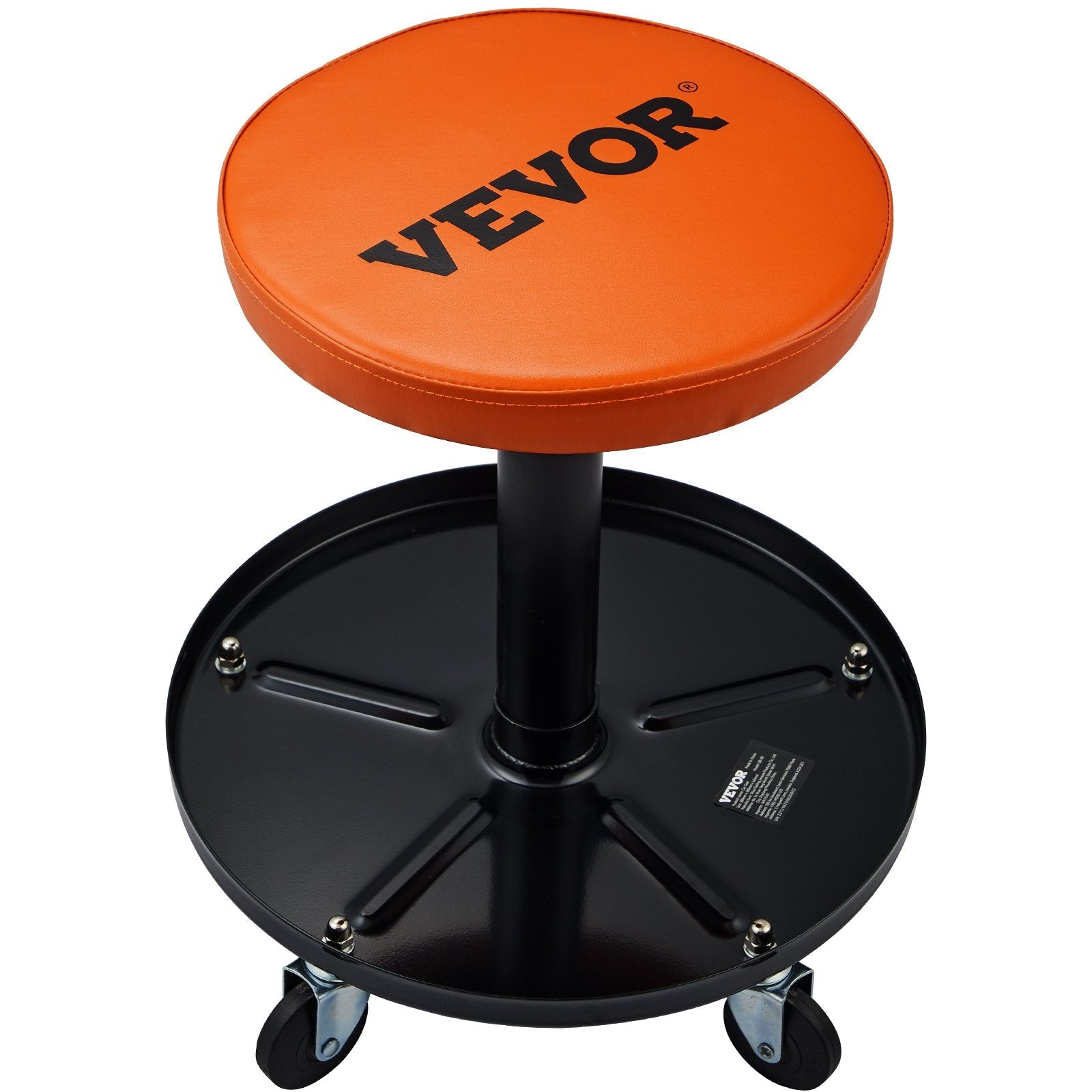 VEVOR Mechanic Stool, 250 LBS Rolling Pneumatic Creeper Garage/Shop Seat, Adjustable Height 16 in-22 in Padded Rolling Workshop Stool with Tool Tray, for Garage, Shop, Auto Repair, Black+Orange