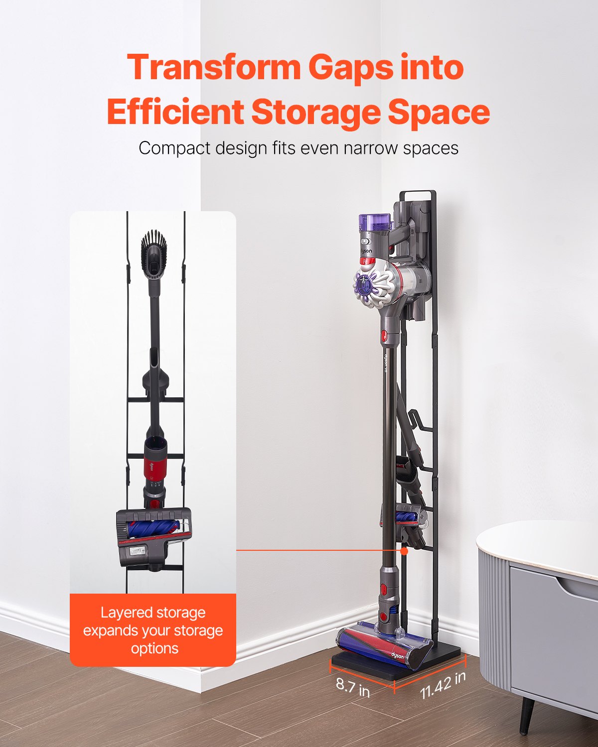 VEVOR Vacuum Stand for Dyson Multi-Models Storage Bracket Holder with 4 Hooks