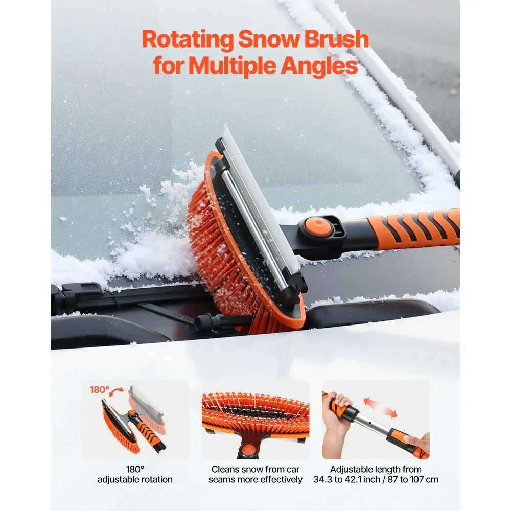 42-Inch Extendable Snow Brush and Ice Scraper with 180° Pivoting Brush Head
