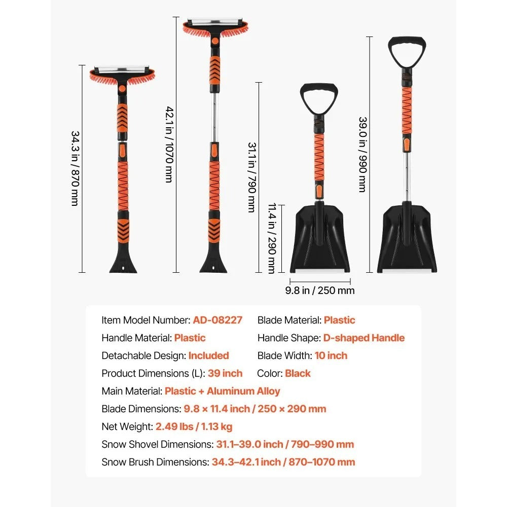 42-Inch Extendable Snow Brush and Ice Scraper with 180° Pivoting Brush Head