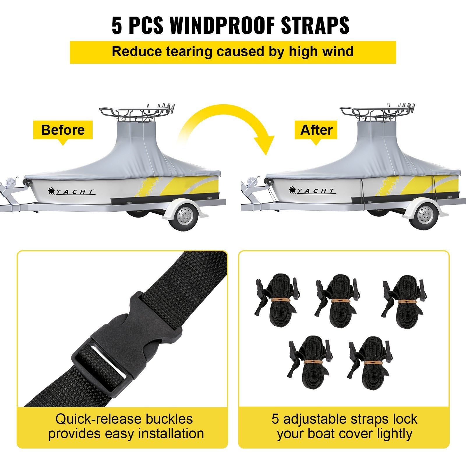 VEVOR T-Top Boat Cover, Fit for 18.5\'-20\' Boat, Heavy Duty 600D Marine Grade Oxford Hard Top Cover, UV Resistant Waterproof Center Console Boat Cover w/ 2 Support Poles and 5 Wind-Proof Straps, Gray