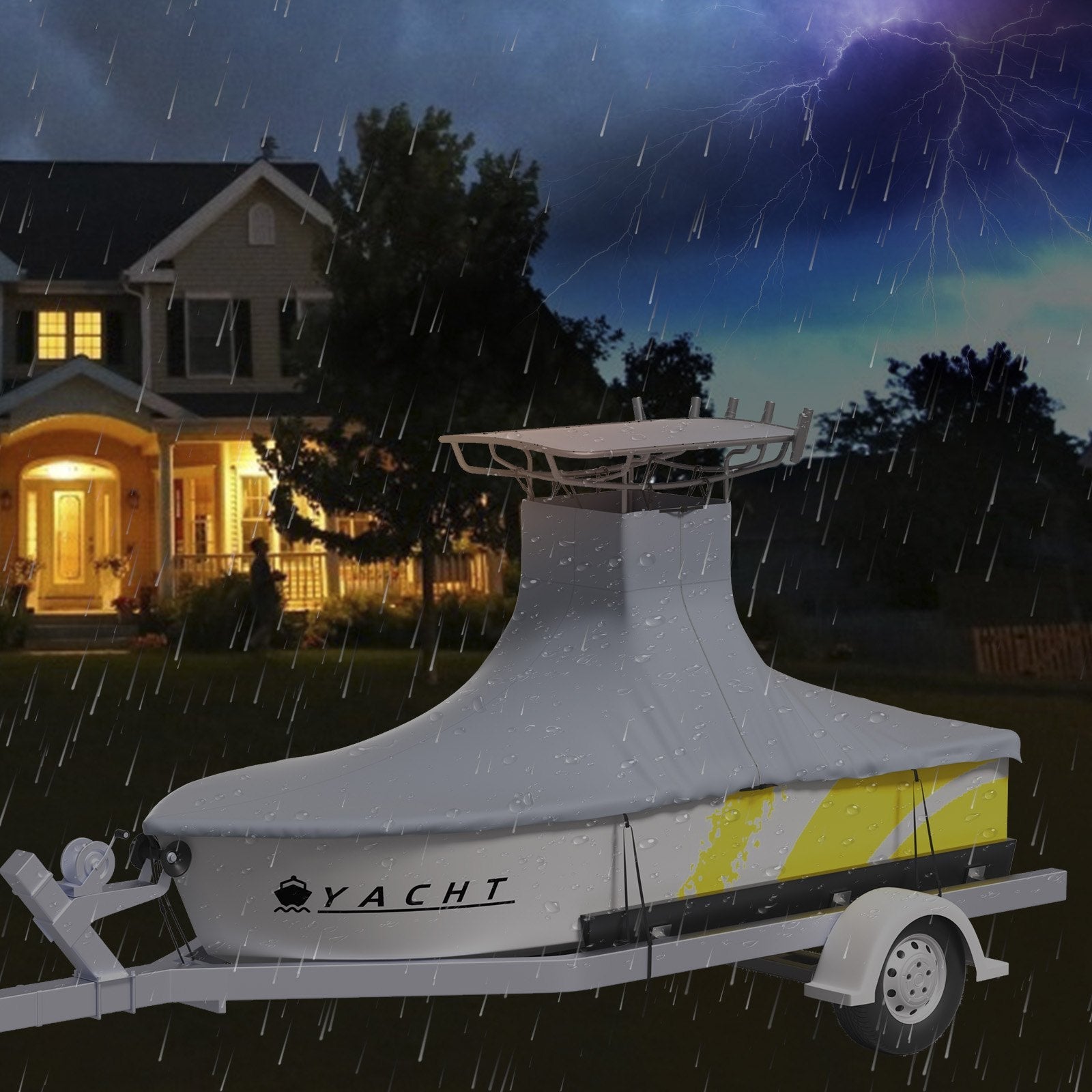 VEVOR T-Top Boat Cover, Fit for 18.5\'-20\' Boat, Heavy Duty 600D Marine Grade Oxford Hard Top Cover, UV Resistant Waterproof Center Console Boat Cover w/ 2 Support Poles and 5 Wind-Proof Straps, Gray