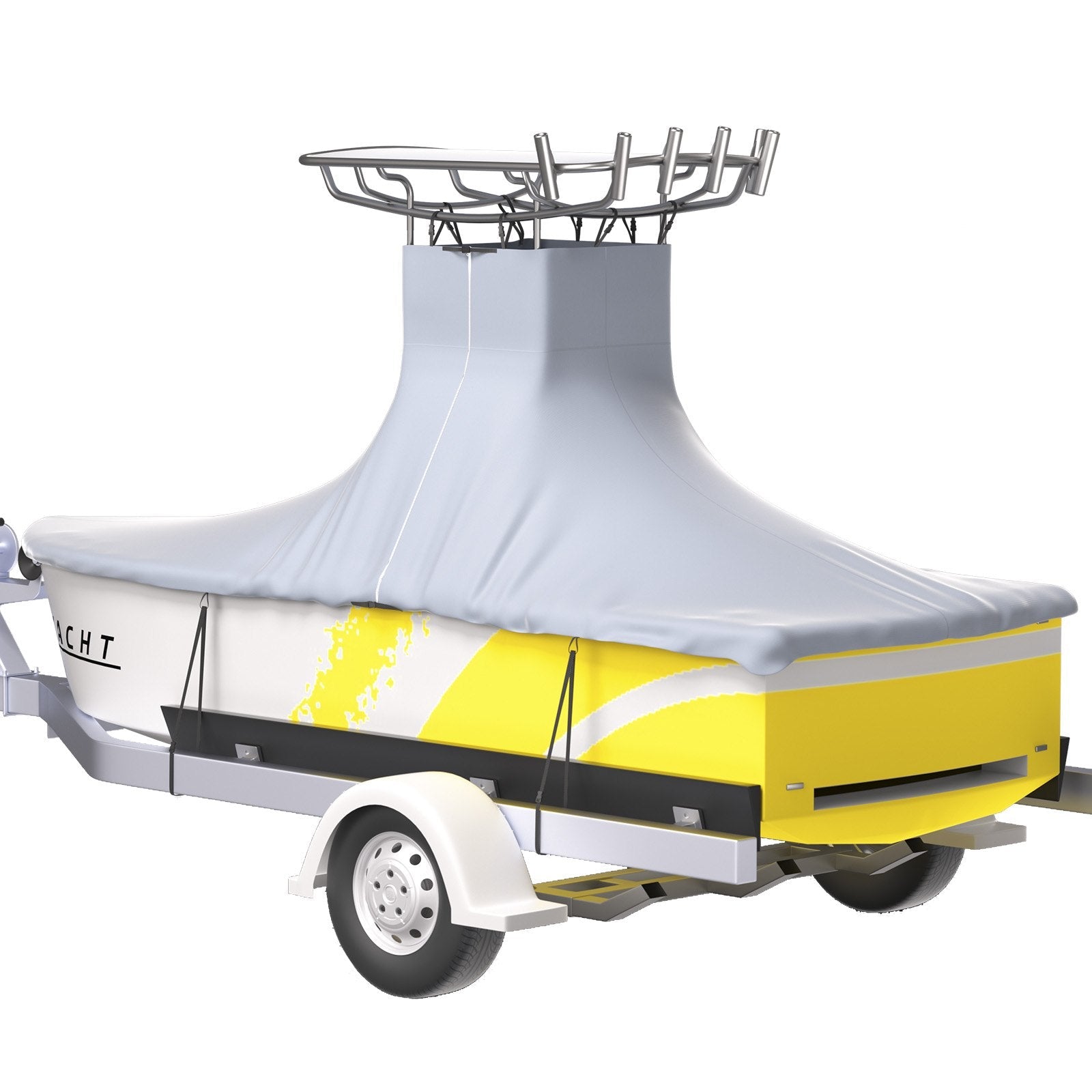 VEVOR T-Top Boat Cover, Fit for 18.5\'-20\' Boat, Heavy Duty 600D Marine Grade Oxford Hard Top Cover, UV Resistant Waterproof Center Console Boat Cover w/ 2 Support Poles and 5 Wind-Proof Straps, Gray