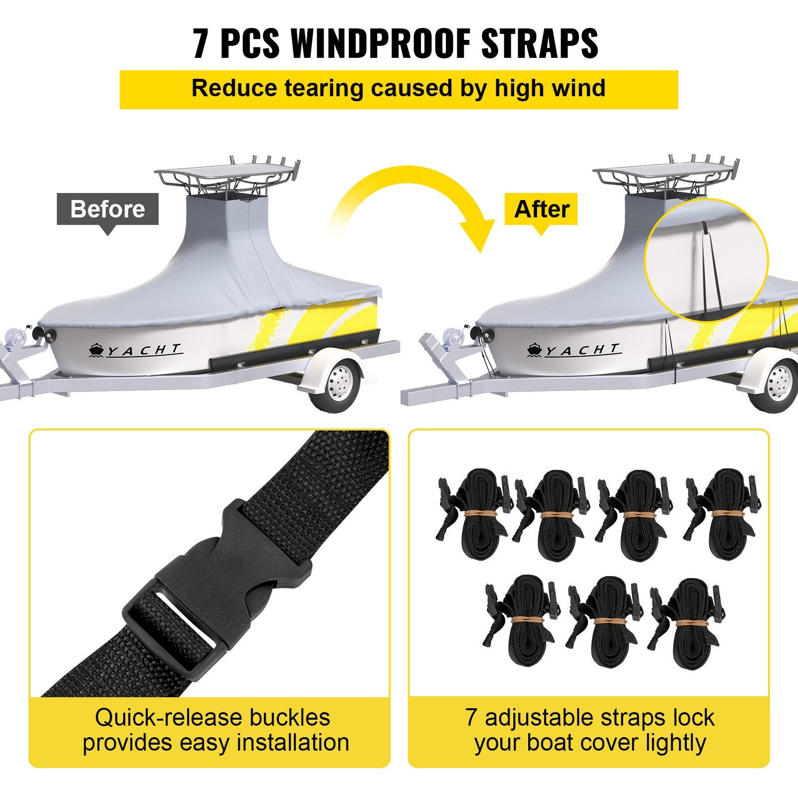 VEVOR T-Top Boat Cover, Fit for 20\'-22\' Boat, Heavy Duty 600D Marine Grade Oxford Hard Top Cover, UV Resistant Waterproof Center Console Boat Cover w/ 2 Support Poles and 7?Wind-Proof Straps, Gray