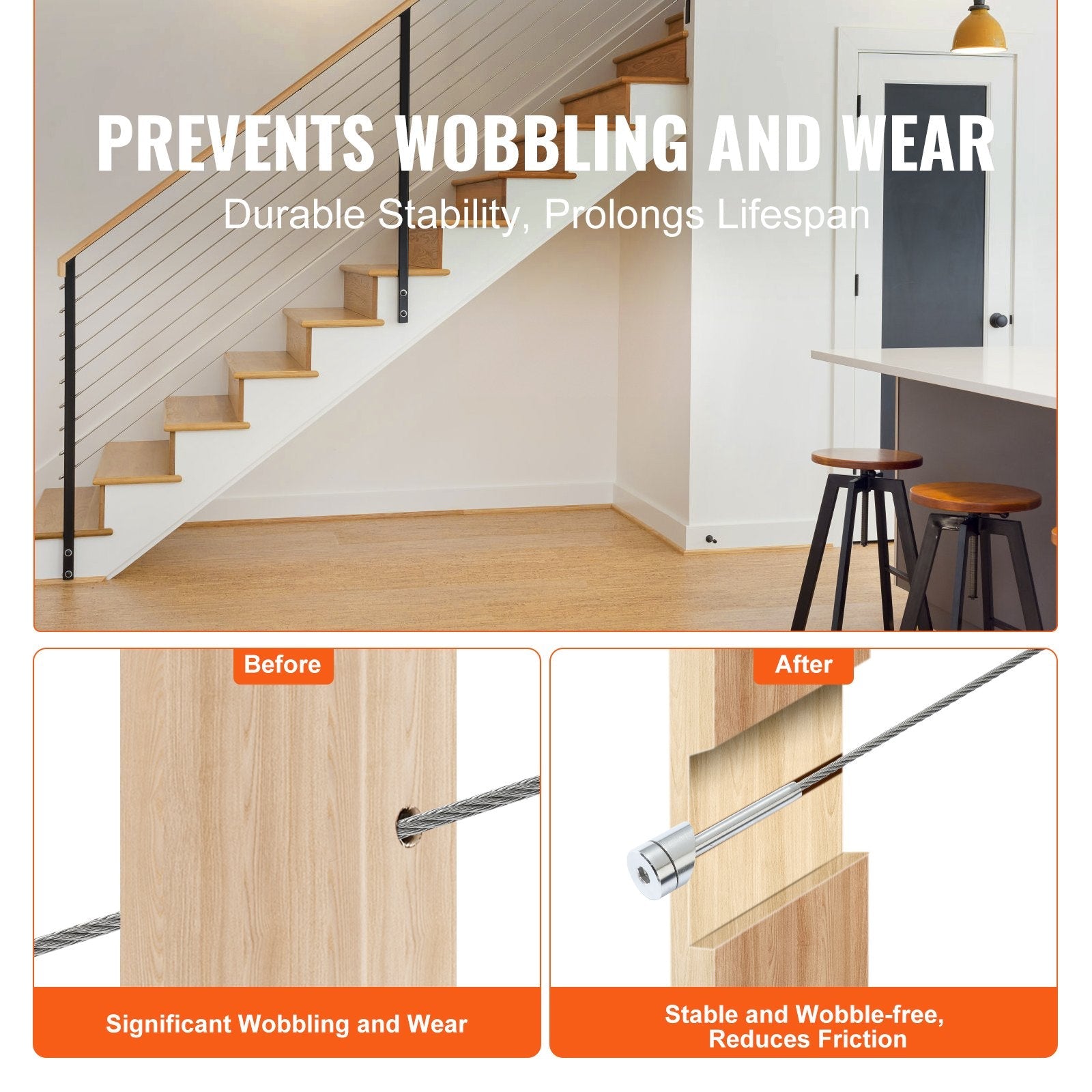 VEVOR 20Pack Cable Railing Kit 1/8" Wheel Protector Sleeves, Bundle with Black Invisible Swage Tensioner and Terminal, Cable Railing Safeguard Covers for 1/8" 3/16" Wire Rope Multi-Angle Install