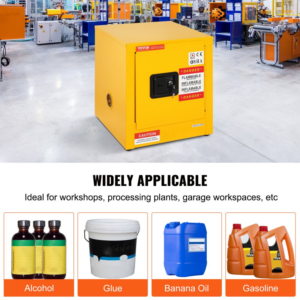 VEVOR Flammable Cabinet 17\" x 17\" x 18\", Galvanized Steel Safety Cabinet, Adjustable Shelf Flammable Storage Cabinet, for Commercial Industrial and Home Use