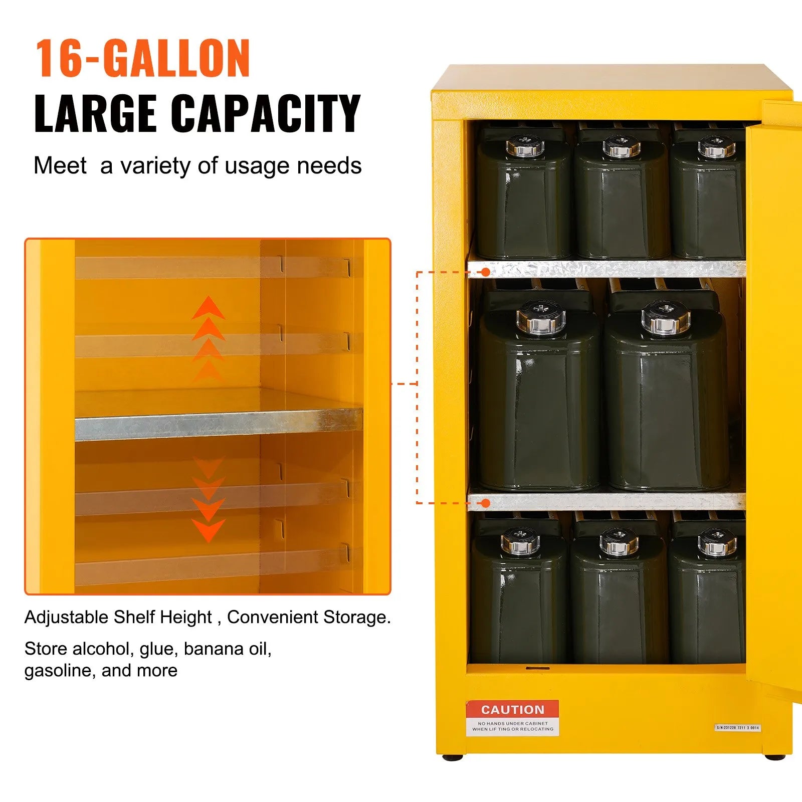 VEVOR Flammable Cabinet 18.1" x 18.1" x 35.4" Galvanized Steel Safety Cabinet Adjustable Shelf Flammable Storage Cabinet for Flammable Liquids