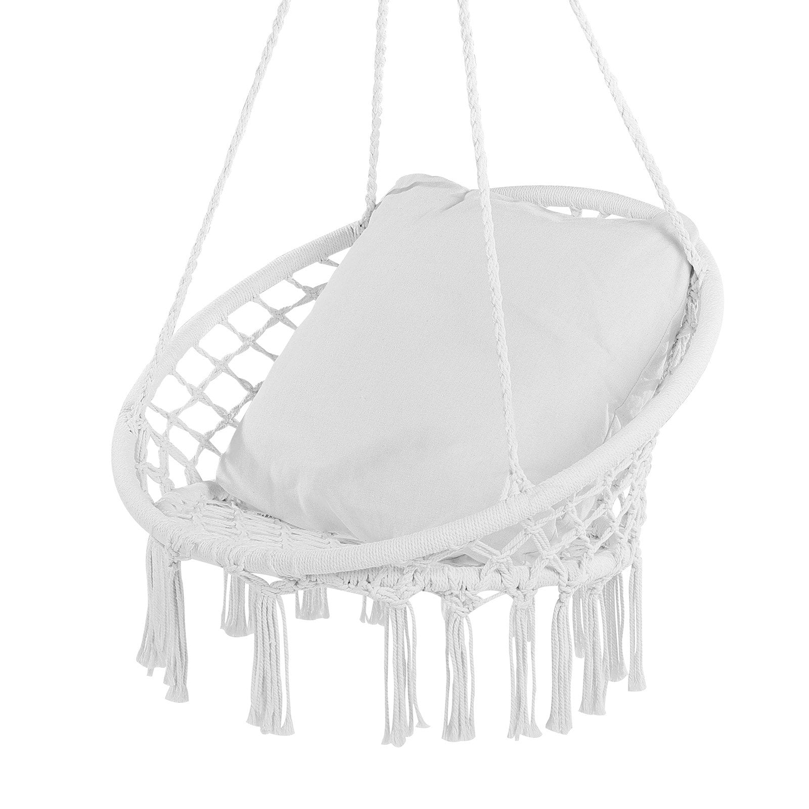 VEVOR Hammock Swinging Chair Macramé Hanging Chair with Cushion Indoor & Outdoor