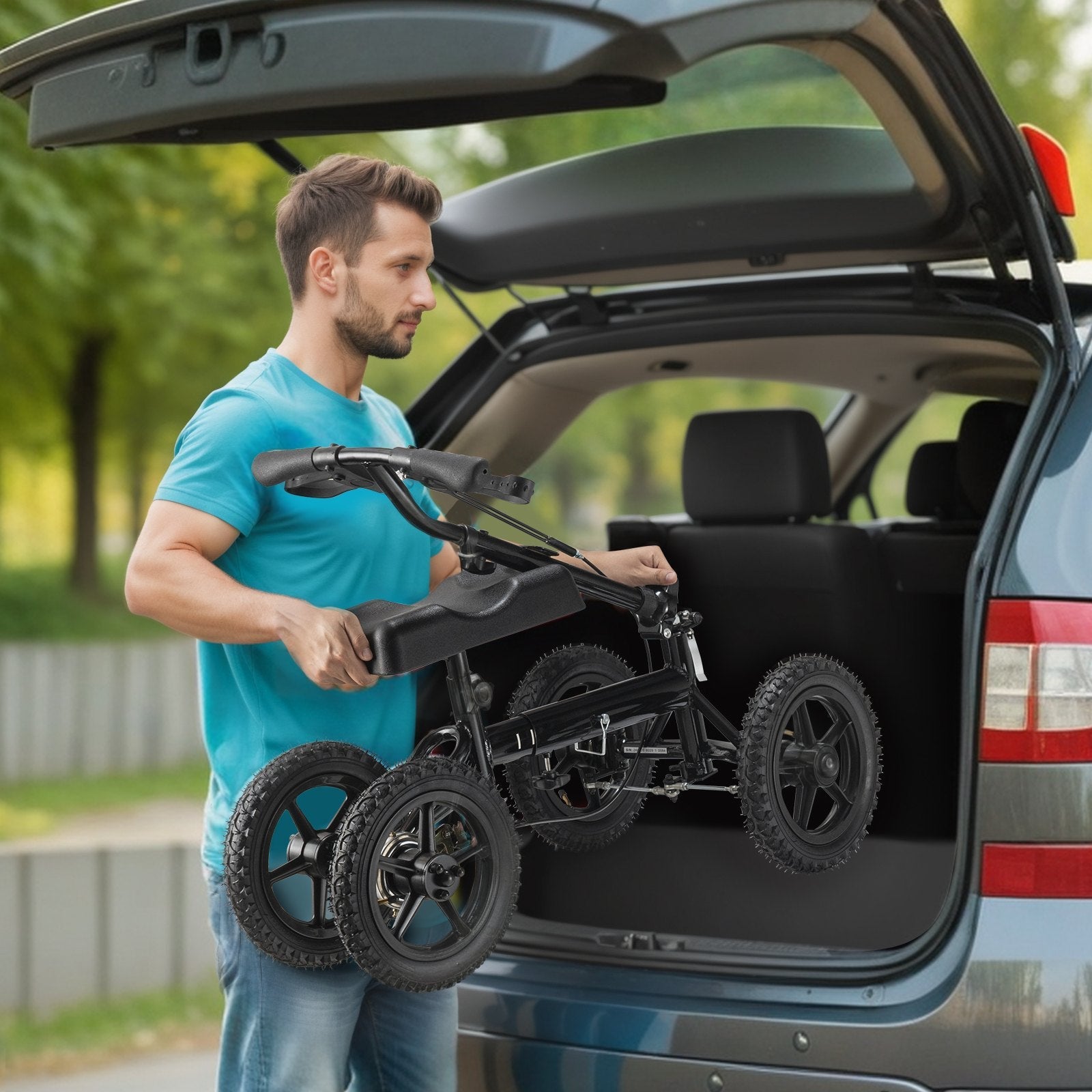 VEVOR Folding Knee Scooter, Aluminum Steerable Knee Walker with Height-Adjustable Handlebar & Knee Pad, 12" All-Terrain Wheels, Dual Brakes, Leg Recovery Scooter for Broken Ankle Foot Injuries, 350LBS