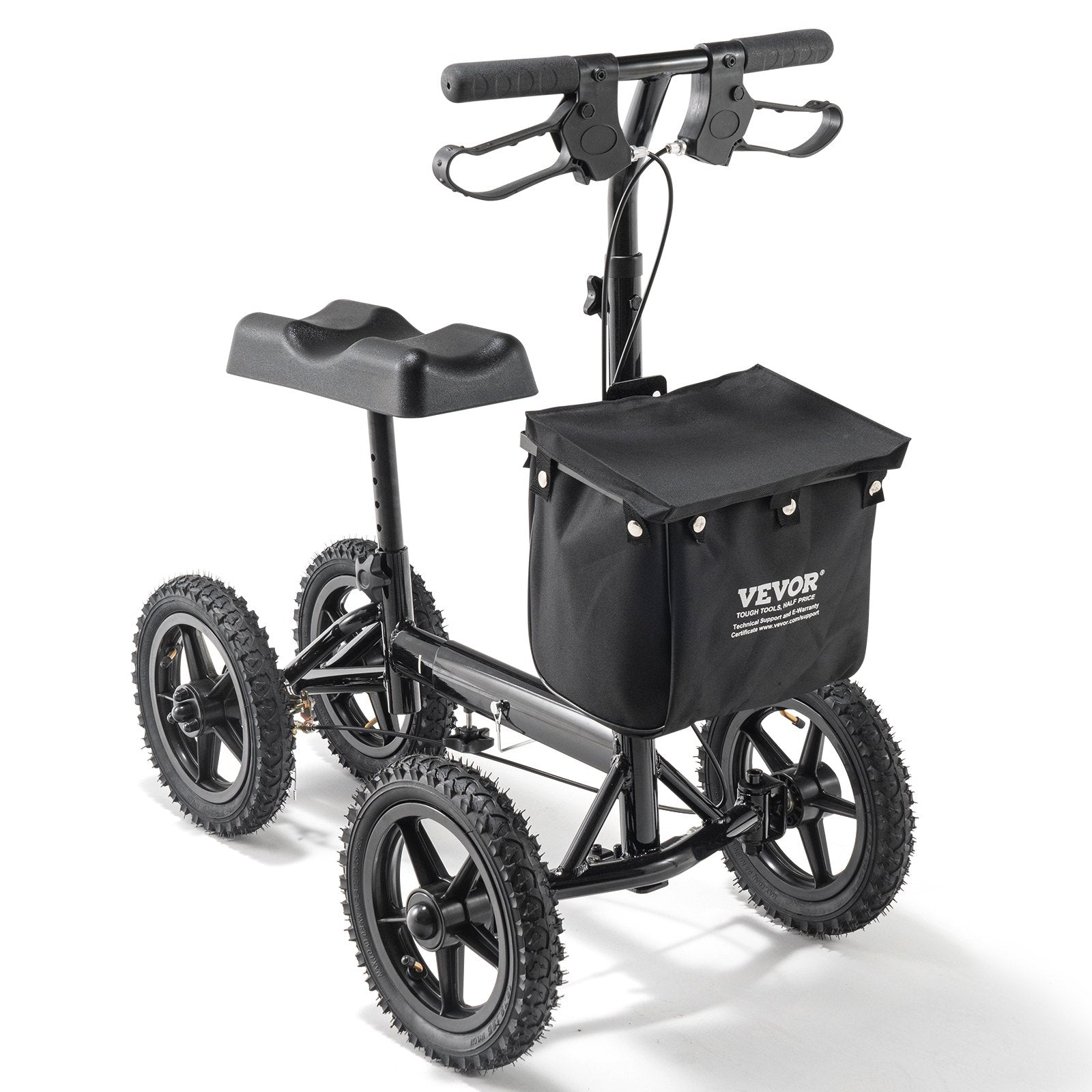 VEVOR Folding Knee Scooter, Aluminum Steerable Knee Walker with Height-Adjustable Handlebar & Knee Pad, 12" All-Terrain Wheels, Dual Brakes, Leg Recovery Scooter for Broken Ankle Foot Injuries, 350LBS