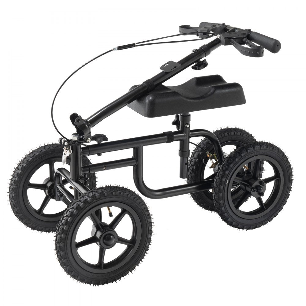 VEVOR Folding Knee Scooter, Carbon Steel Steerable Knee Walker with Height-Adjustable Handlebar & Knee Pad, 12" All-Terrain Wheel, Dual Brakes, Leg Recovery Scooter for Injured Ankle Foot Knee, 350LBS