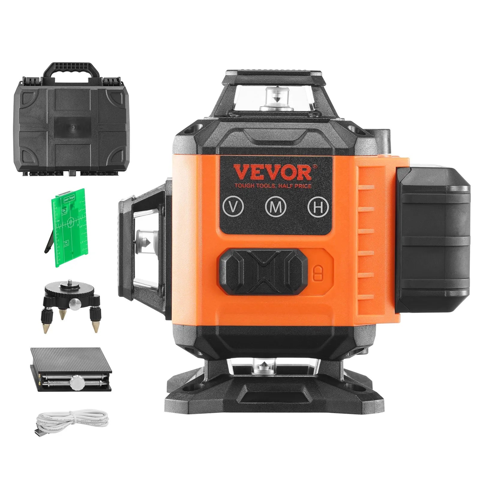 VEVOR Laser Level, 100ft, Self Leveling Manual Green 3 x 360° Cross Line Laser, IP54 Waterproof Remote Control Manual Self-leveling Mode & 5h Continuous Working Time Line Laser, Battery Include