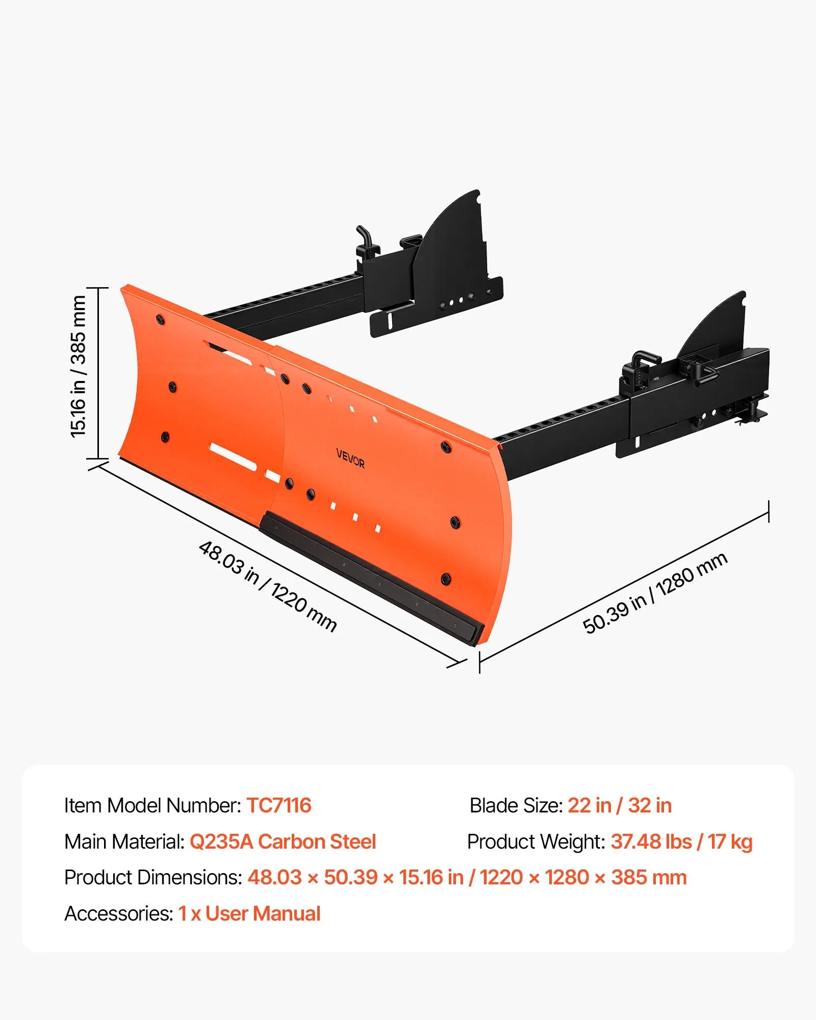 Universal Snow Plow Attachment 22–32 in – Adjustable Steel Blade for Snowblowers