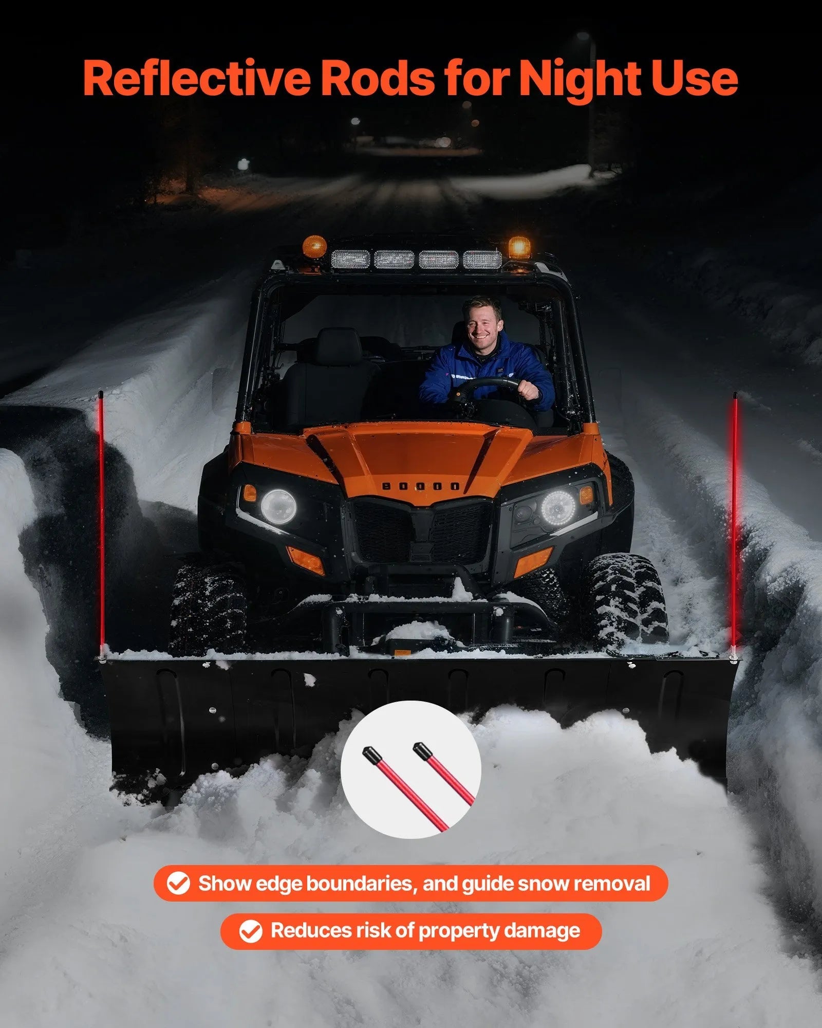 VEVOR Snow Plow Blade, 43 in/60 in Width Adjustable Snow Plow Kit, Easy to Detach, Universal Mount Plowing Attachment with Rubber Flaps, Heavy Duty Steel Blade, Compatible with Most UTV & ATV