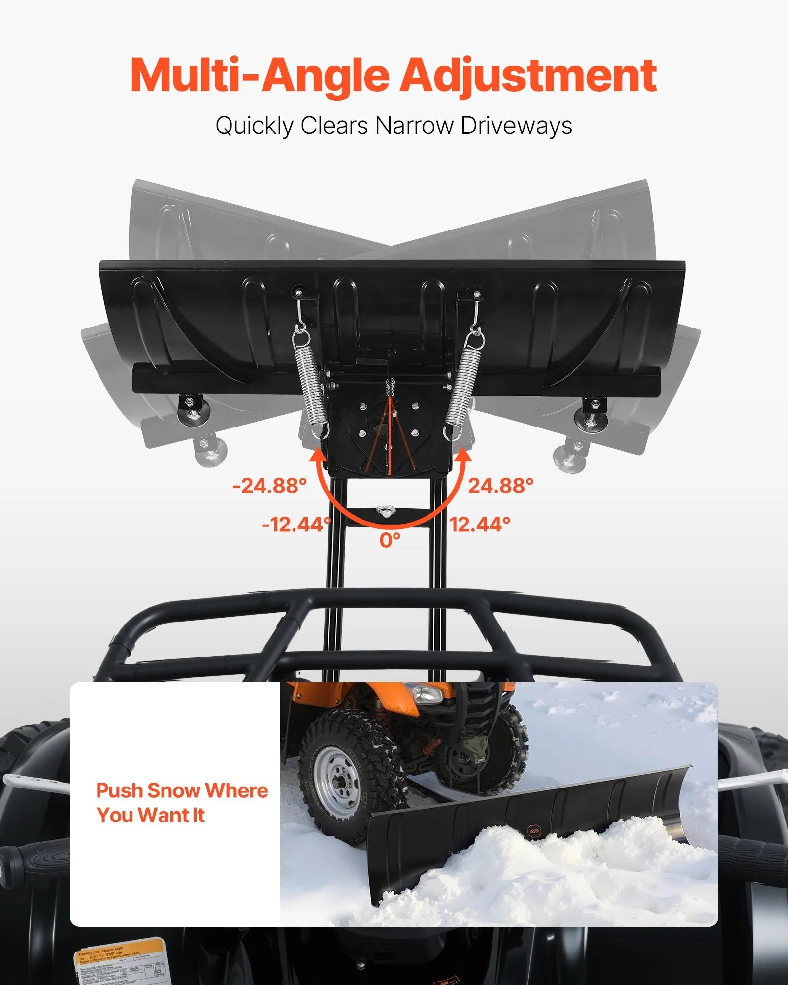 VEVOR Snow Plow Kit, 48in Universal Snow Plow Attachment, Height & Left-Right Adjustable, Quick To Detach, Steel ATV Scrape Blade, 3 Mount Options, Efficient Snows Clearing, for Most ATVs & UTVs