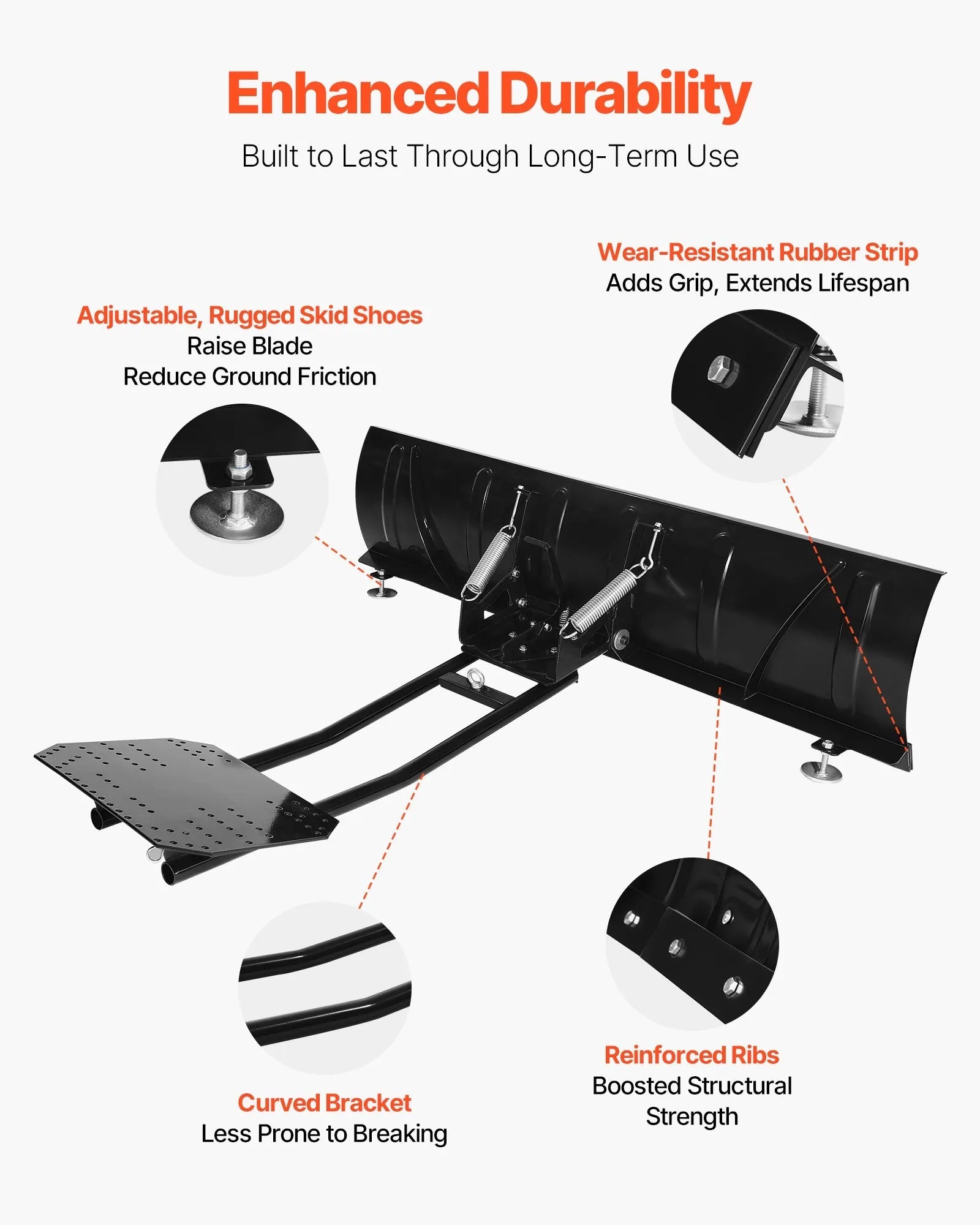VEVOR Snow Plow Kit, 60in Universal Snow Plow Attachment, Height & Left-Right Adjustable, Quick To Detach, Steel ATV Scrape Blade, 3 Mount Options, Efficient Snows Clearing, for Most ATVs & UTVs