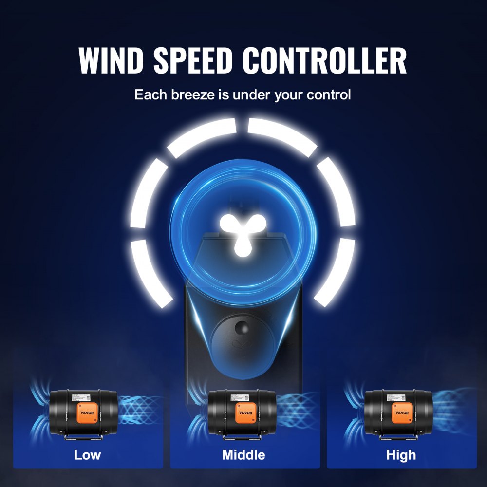 VEVOR 8 Inch Inline Duct Fan HVAC Exhaust Blower Kit AC Variable Speed Control