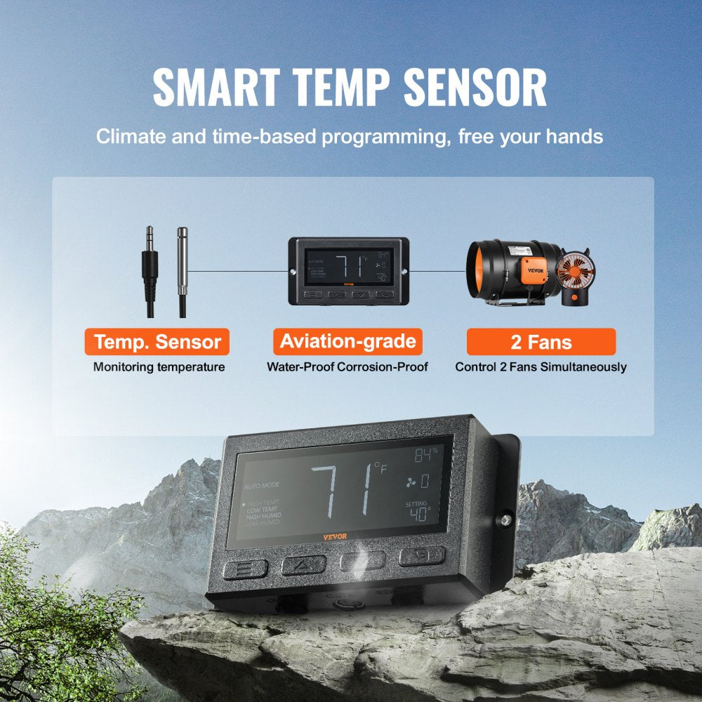 VEVOR 8 Inch Inline Duct Fan HVAC Exhaust Blower Kit EC Variable Speed Control