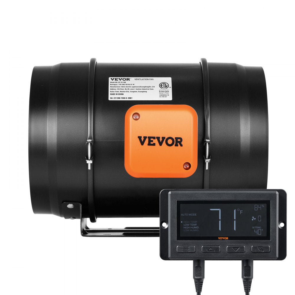 VEVOR 8 Inch Inline Duct Fan HVAC Exhaust Blower Kit EC Variable Speed Control