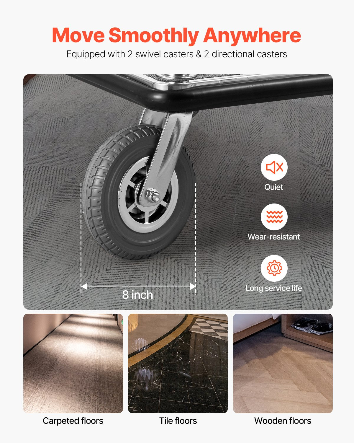 VEVOR Hotel Luggage Cart 1200 LBS Brushed Stainless Steel Finish Bellman's Cart