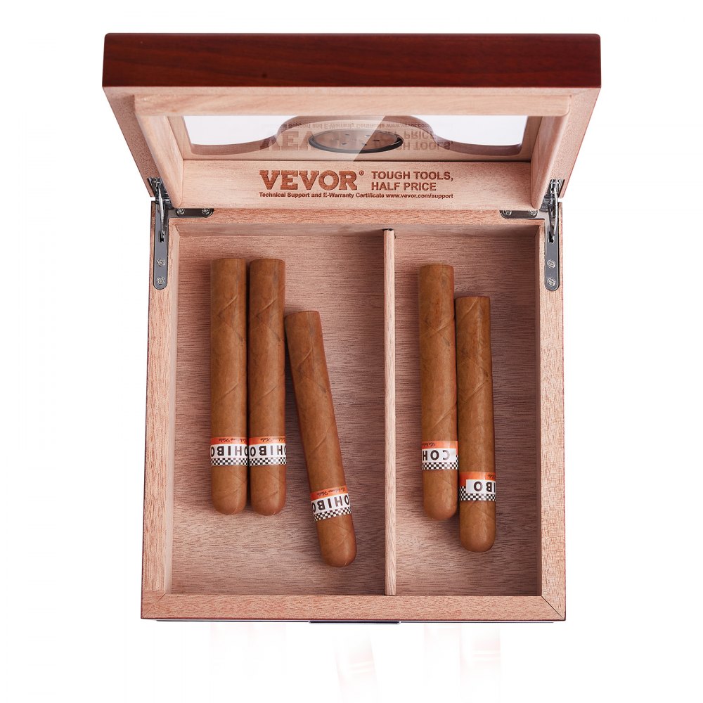 VEVOR 35 Cigar Humidor Glasstop Cedar Cigar Box Humidifier & Hygrometer & Drawer