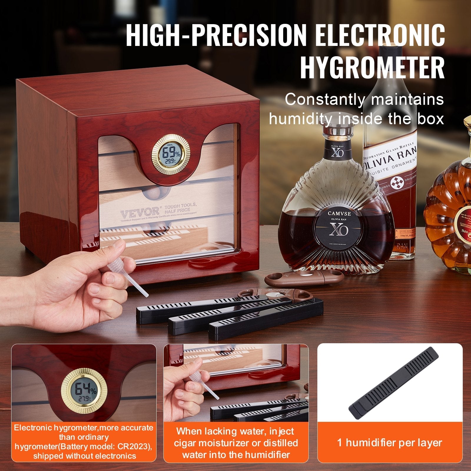 VEVOR 100 Cigar Humidor Cabinet Cedar Cigar Box Humidifier & Hygrometer & Shelve