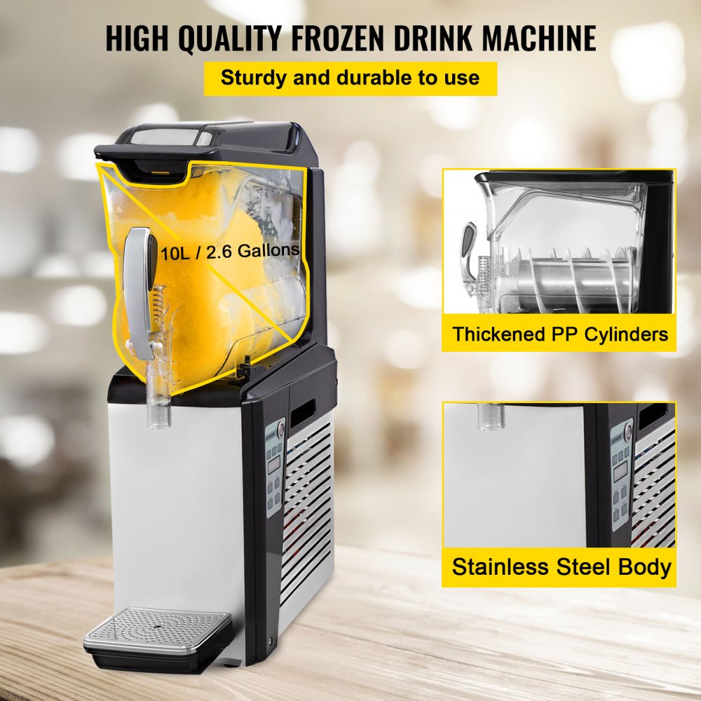 VEVOR Slush Frozen Drink Machine, 10L Tank, 600W Commercial Margarita Maker with 24.8°F to 28.4°F Temperature, Automatic Cleaning Cold Drink and Slush Modes, Perfect for Restaurants Cafes Bars
