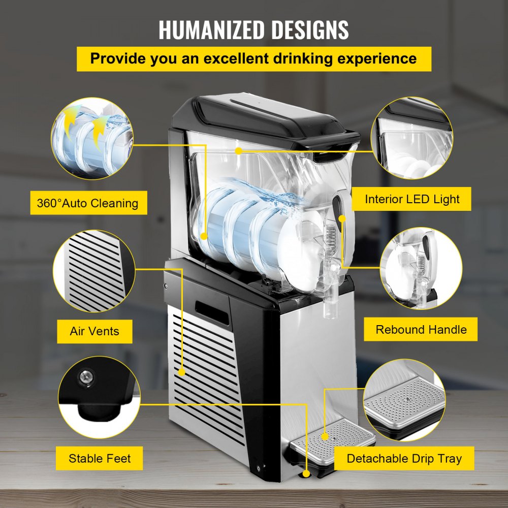 VEVOR Slush Frozen Drink Machine, 10L Tank, 600W Commercial Margarita Maker with 24.8°F to 28.4°F Temperature, Automatic Cleaning Cold Drink and Slush Modes, Perfect for Restaurants Cafes Bars