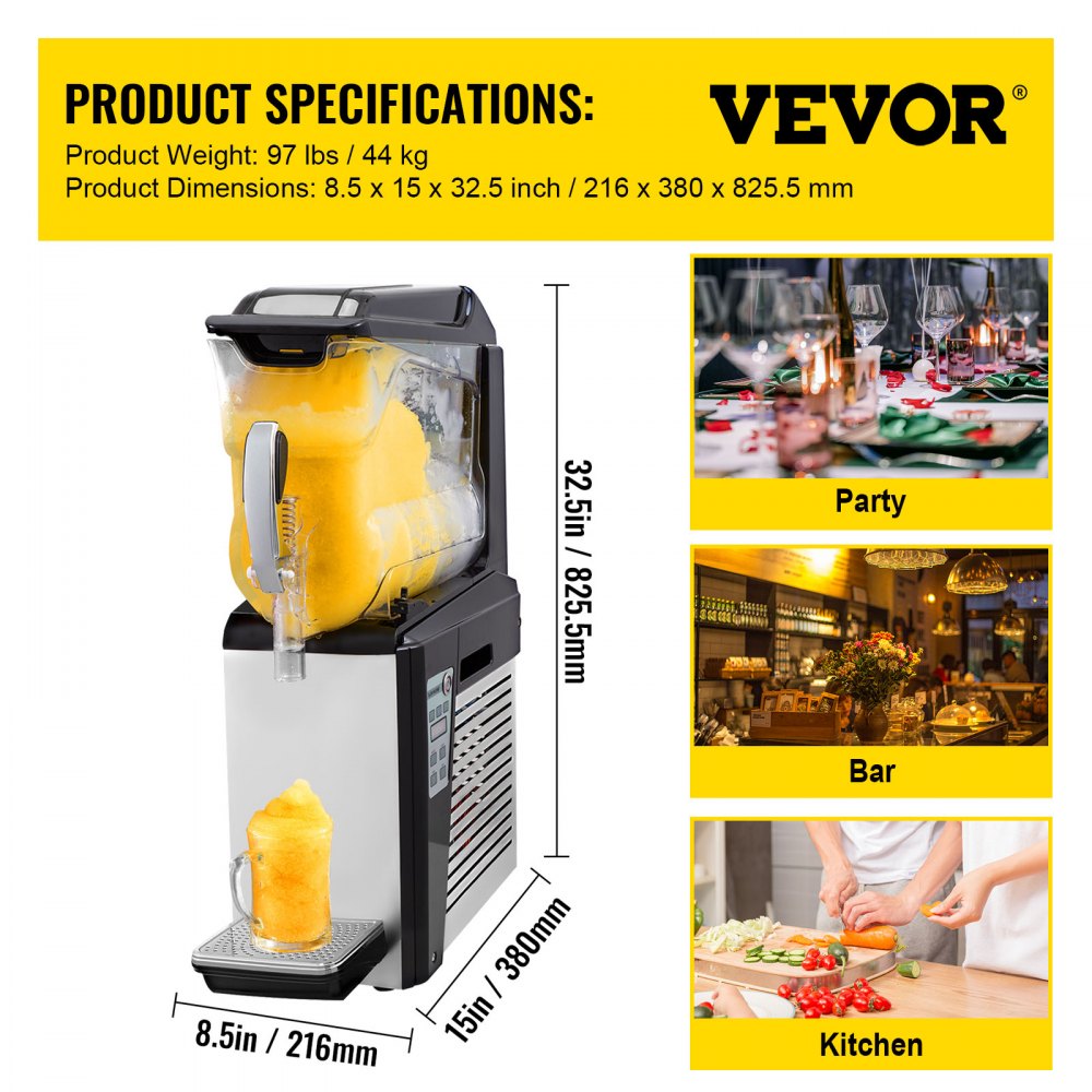 VEVOR Slush Frozen Drink Machine, 10L Tank, 600W Commercial Margarita Maker with 24.8°F to 28.4°F Temperature, Automatic Cleaning Cold Drink and Slush Modes, Perfect for Restaurants Cafes Bars