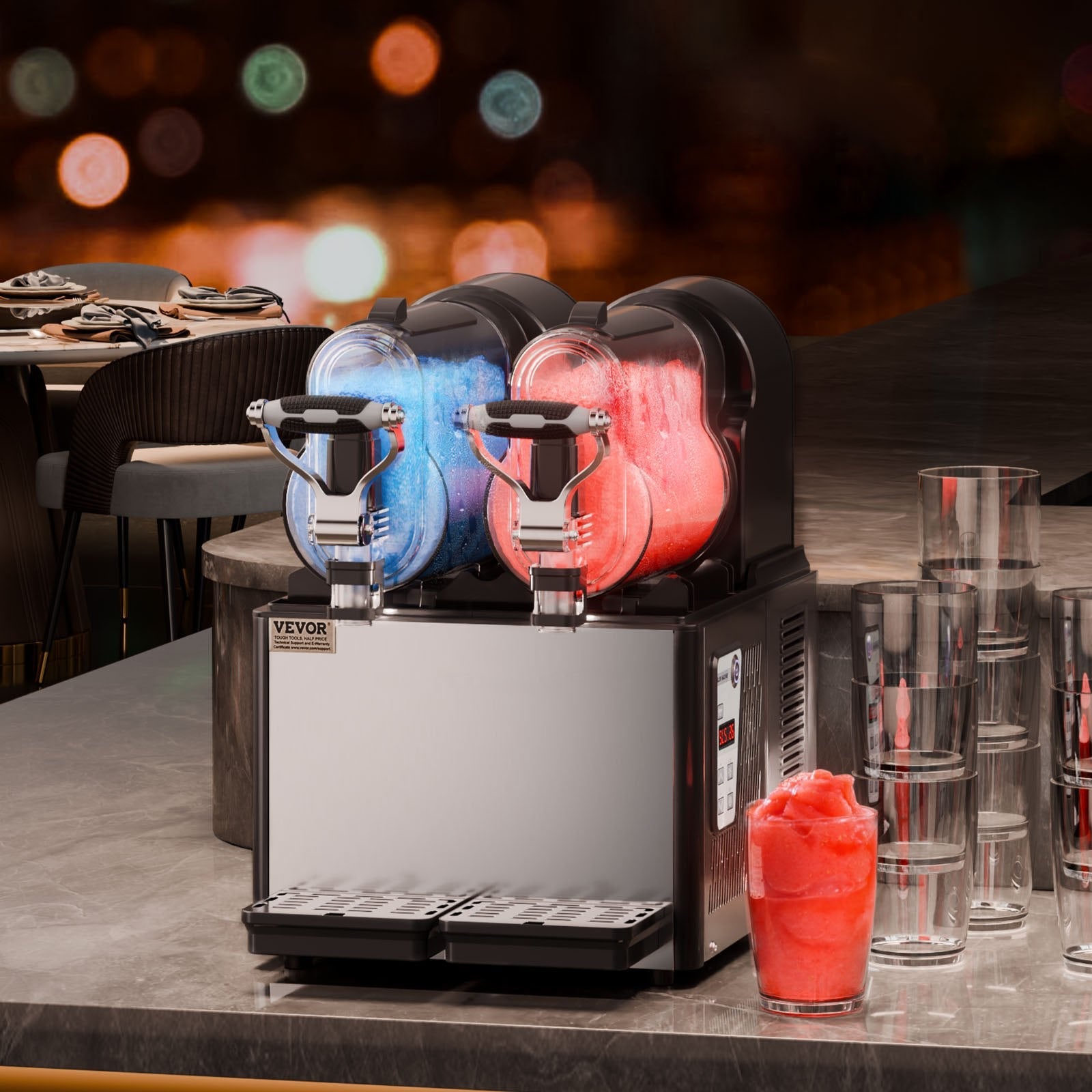 VEVOR Margarita Machine, 3LX2 Tank Slushy Machine Commercial, 340W Frozen Margarita Machine with Temperature Preservation, Stainless Steel Home Slush Frozen Drink Machine with Automatic Clean, Black