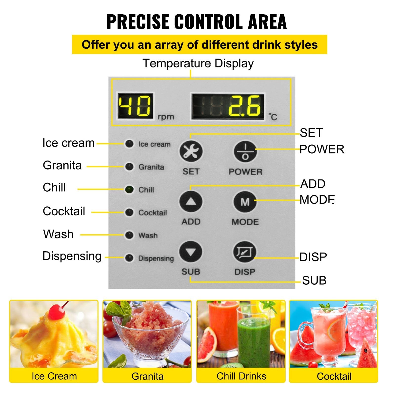 VEVOR Slush Frozen Drink Machine, 6LX1 Tank, 450W Commercial Margarita Maker with 14°F to 41°F Temperature Preservation, Automatic Clean Four Selectable Modes for Cafes Restaurants, Red