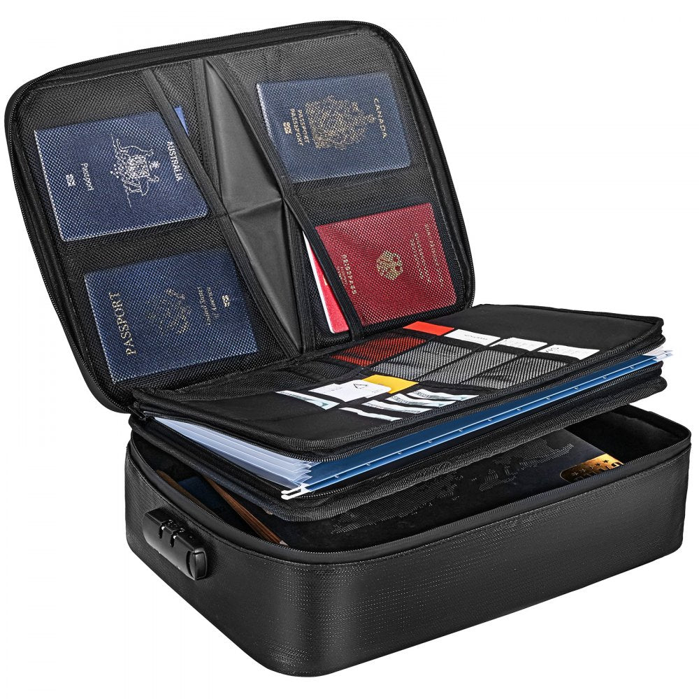 VEVOR Fireproof Document Box, Fireproof Document Bag with Lock 2000?, 3-layer Fireproof and Waterproof File Box 14.17x10.63x4.13 inch with Zipper, for Money, Documents, Jewelry and Passport