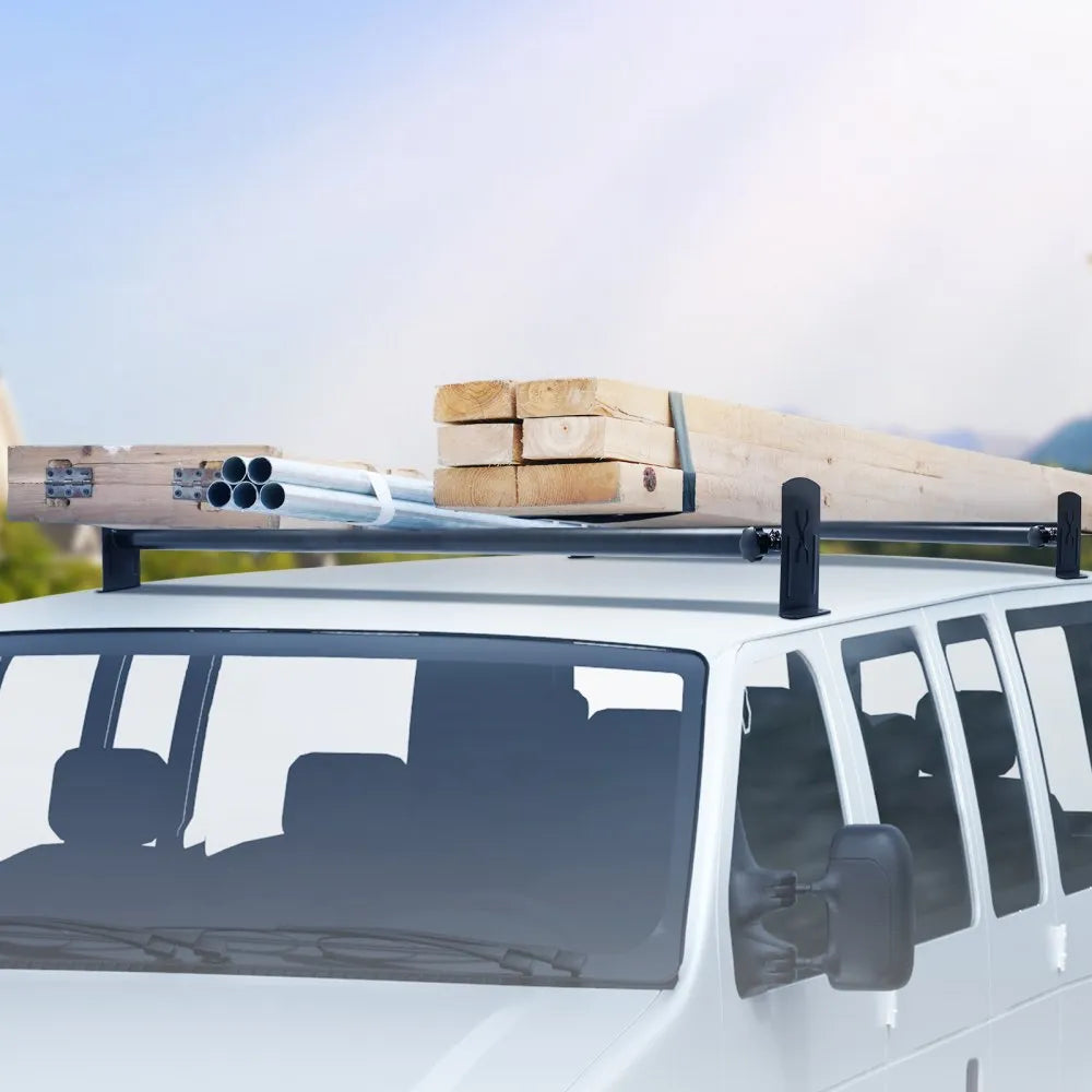 VEVOR Van Roof Ladder Rack, 2 Bars Alloy Steel Roof Racks, 500 LBS Capacity Rain-Gutter Roof Rack, Adjustable Length 35.8"-57.5", Van Ladder Rack Compatible with Chevrolet Express, GMC Savana, etc