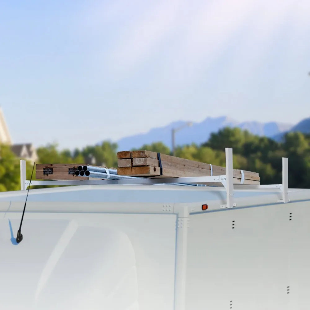 VEVOR Van Roof Ladder Rack, 2 Bars Aluminum Alloy Roof Ladder Racks, 400 LBS Capacity Rain-Gutter Van Roof Rack, Adjustable Length 51.2" to 81.1", Van Ladder Rack for Van, Cargo, Trailer